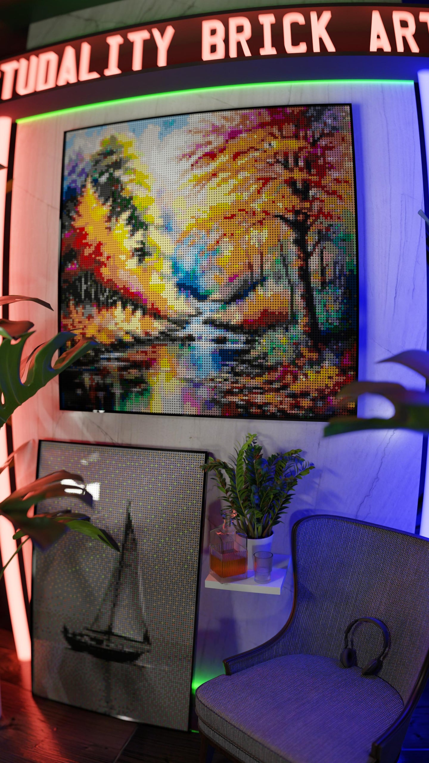 Streaming LEGO® Style mosaic wall art made from colorful plastic bricks